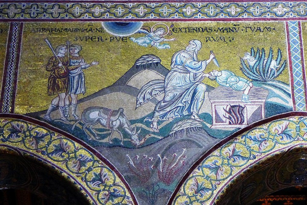 Жертвоприношение Авраама – ветхозаветный прообраз Жертвы Спасителя Христа. <b>Мозаика 12 в. в соборе Рождества Богородицы в Монреале близ Палермо, Сицилия.</b>