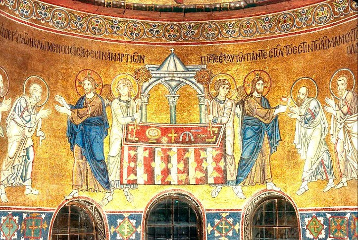 <b>Мозаика "Причащение апостолов" в апсиде Св. Софии Киевской</b>.