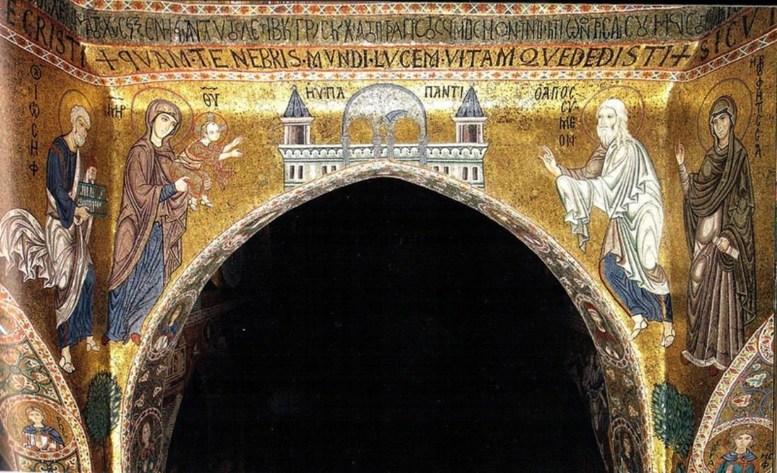 <b>Мозаика Палатинской капеллы в Сицилии. «Сретение».</b>