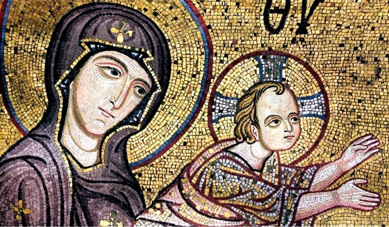 <b>Мозаика Палатинской капеллы в Сицилии. Богородица с Младенцем.</b>