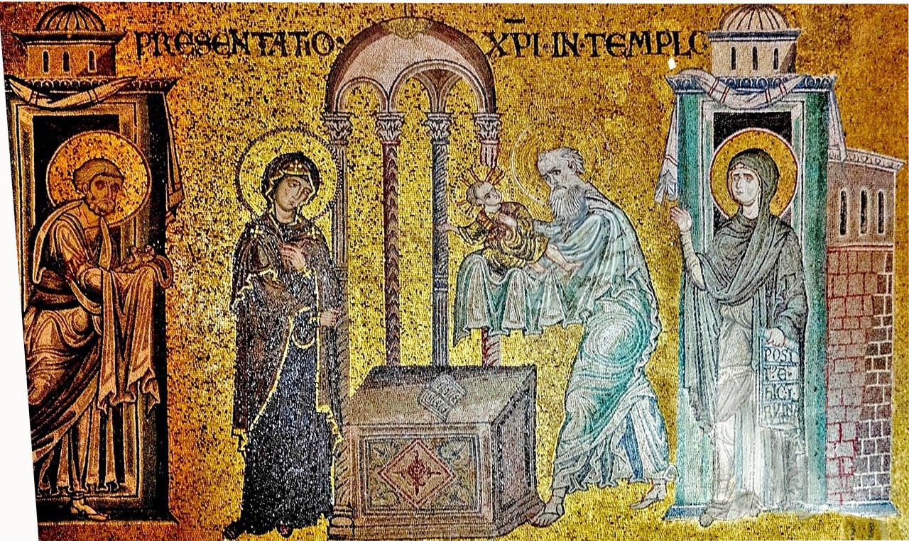 <b>«Сретение» в архиерейском соборе Рождества Богородицы в пригороде Палермо – Монреале. Мозаика 12 в.</b>