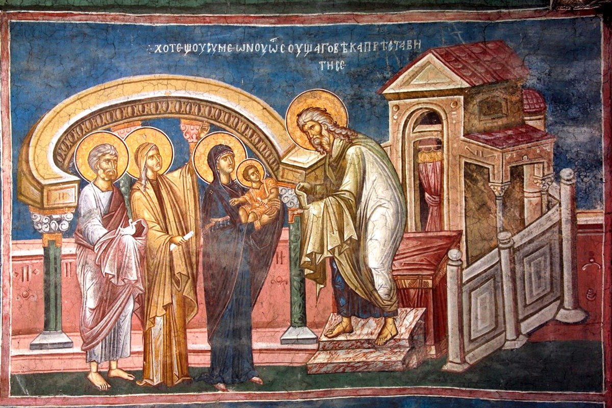 <b>Икона Сретения в соборном храме Спаса Пантократора монастыря Высокие Дечаны в Сербии (Косово,
роспись сер. 14 в.)</b>