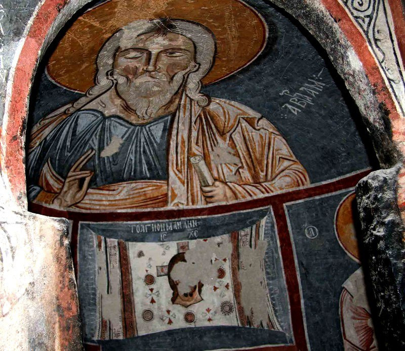 Уникальная икона Авраама в нише-диаконнике скальной церкви Каранлик килисе («Темной») в Каппадокии, 11 в.