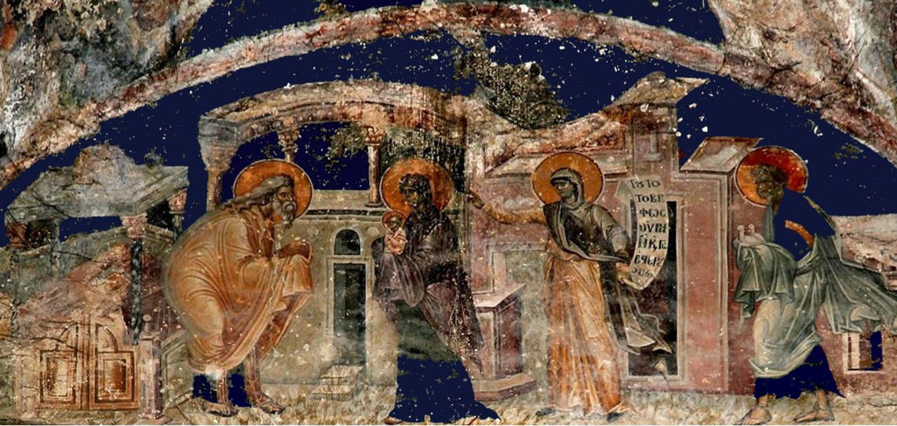 <b>Церковь св. Георгия в Старе Нагоричино, Македония, роспись Михаила Астрапы 1317-18 гг. Нартекс, </b><b>«Сретение» в составе Менология</b>