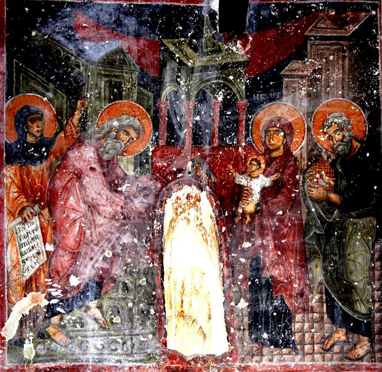 <b>Фресковая композиция «Сретение» в церкви св. Николая Прилепского (Македония, Варош, роспись 1298 г.)</b>