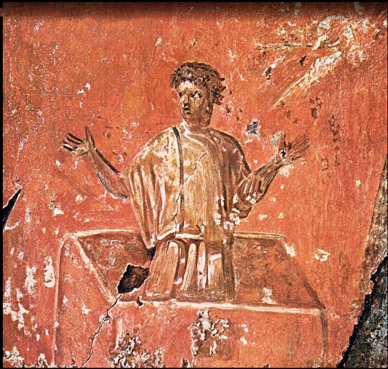 <b>Ной с молитвой выходит из ковчега, как из гроба,
у его плеча голубка с оливковой веточкой,</b> <b>катакомбы
Присциллы, 2-4 вв.</b>