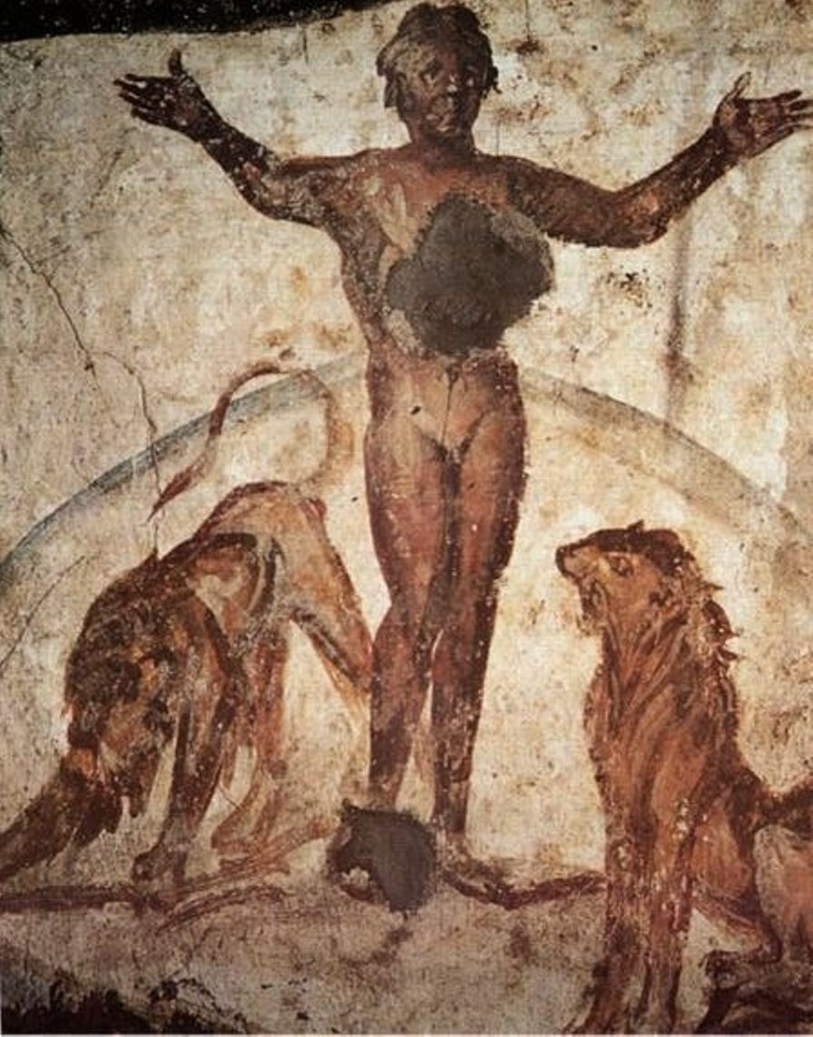 <b>Даниил во рву львином молится Богу, катакомбы на Виа Латина, нач. 4 в.</b>