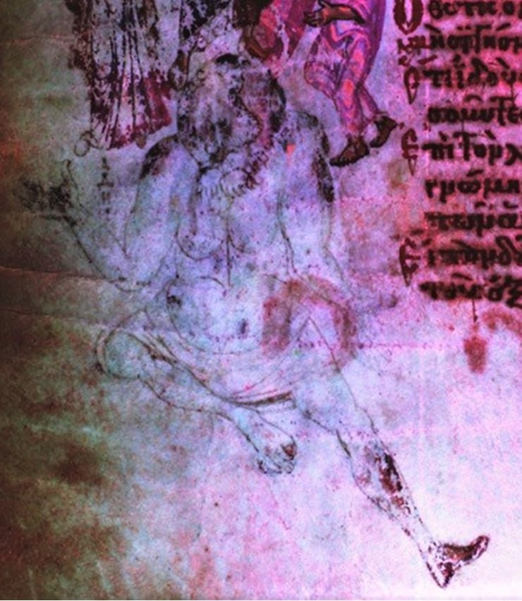 <b>Восстановить изображение удалось в 2017 г. с помощью новейшего оборудования, и теперь понятно, что Христос поставил ногу Силену-Аду на голову – «смертию на смерть наступи»</b>