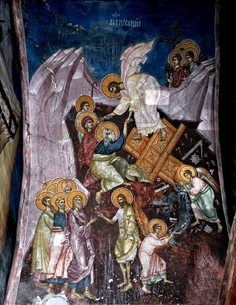 <b>Композиция Воскресения на полуциркульном своде церкви Богородицы Одигитрии в Пече,
роспись 14 в. Сербская Патриархия, Метохия.</b>