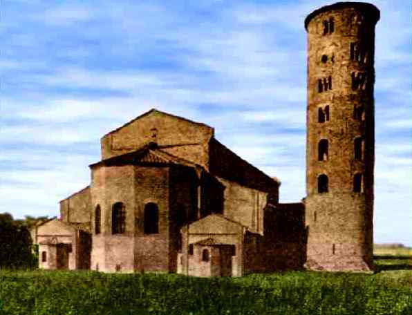 Равенна, базилика св. Аполлинария ин Классе (в порту), нач. VI в.; колокольня (кампанилла) IХ в.